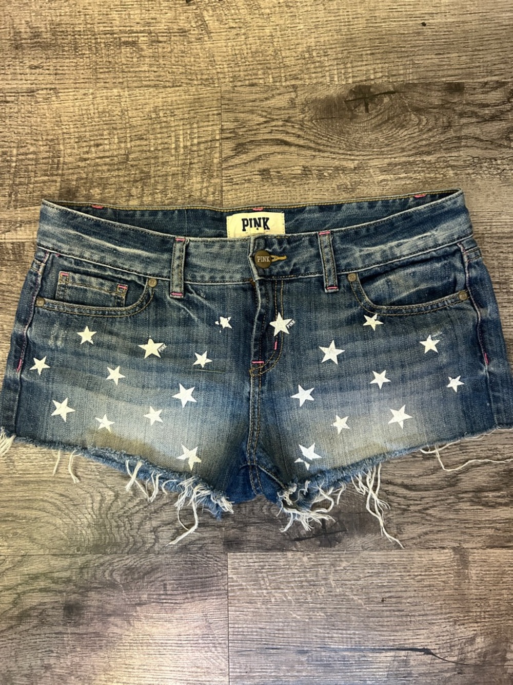 PINK Victoria's Secret Distressed Blue Star-Print Denim Shorts